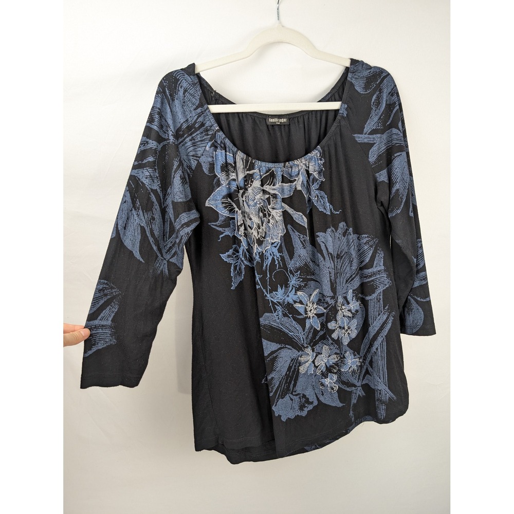 Vintage Y2K Vanilla Sugar Graphic Whimsigoth Top S Black Grunge Punk Floral Emo